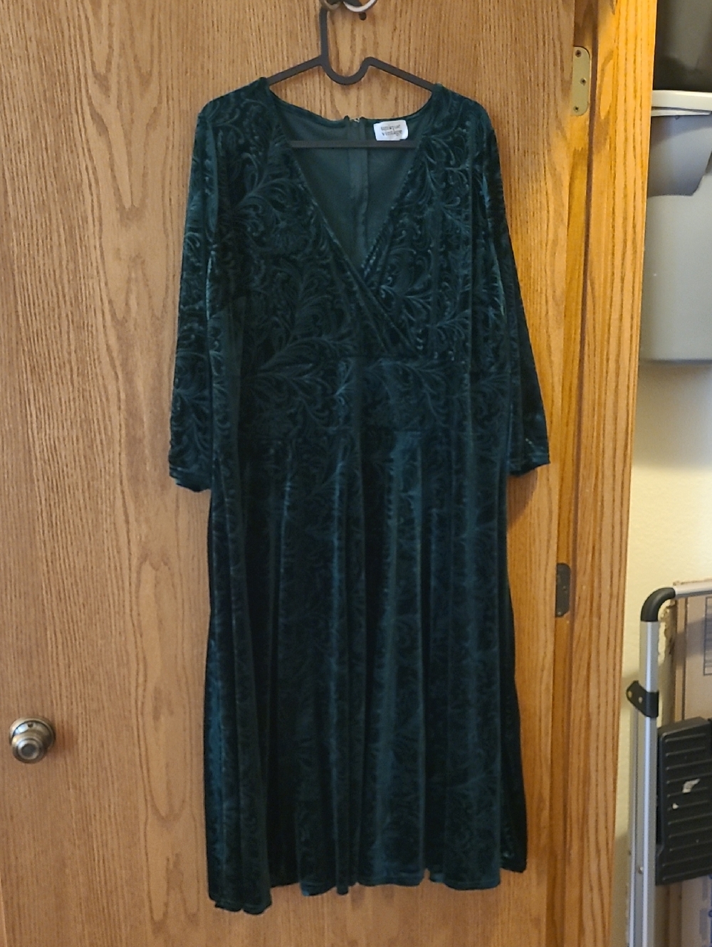 Unique Vintage Dark Green Velvet Wrap Midi Dress